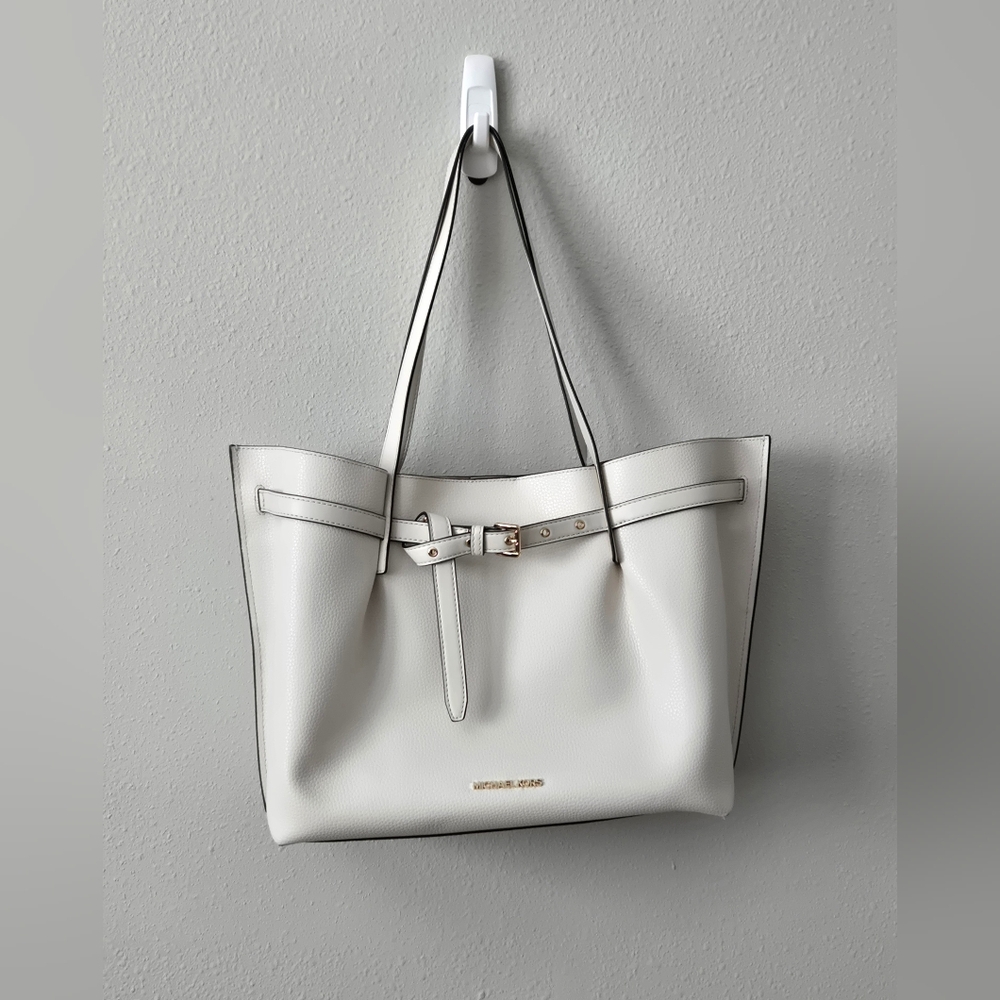 Michael Kors Cream Tote Bag with Black Trim and Gold Accents